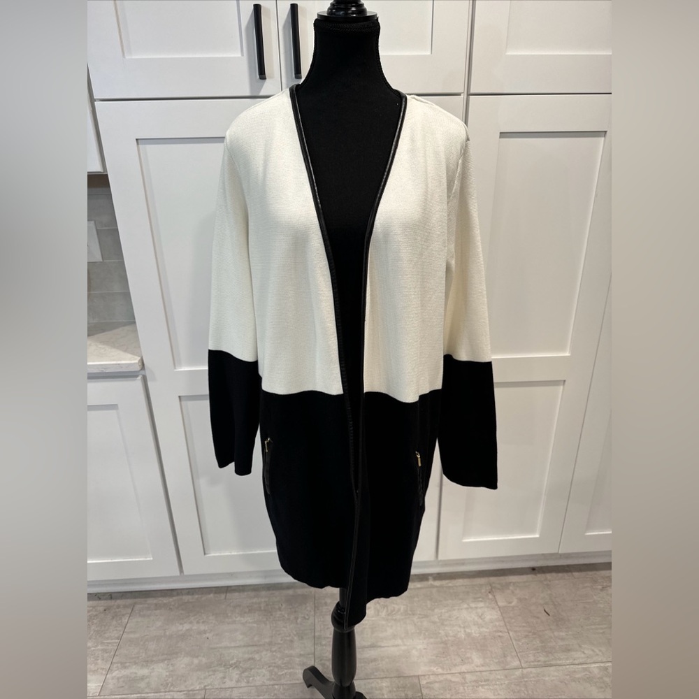 Charter Club Faux-Leather-Trim Colorblock Cardigan XL
